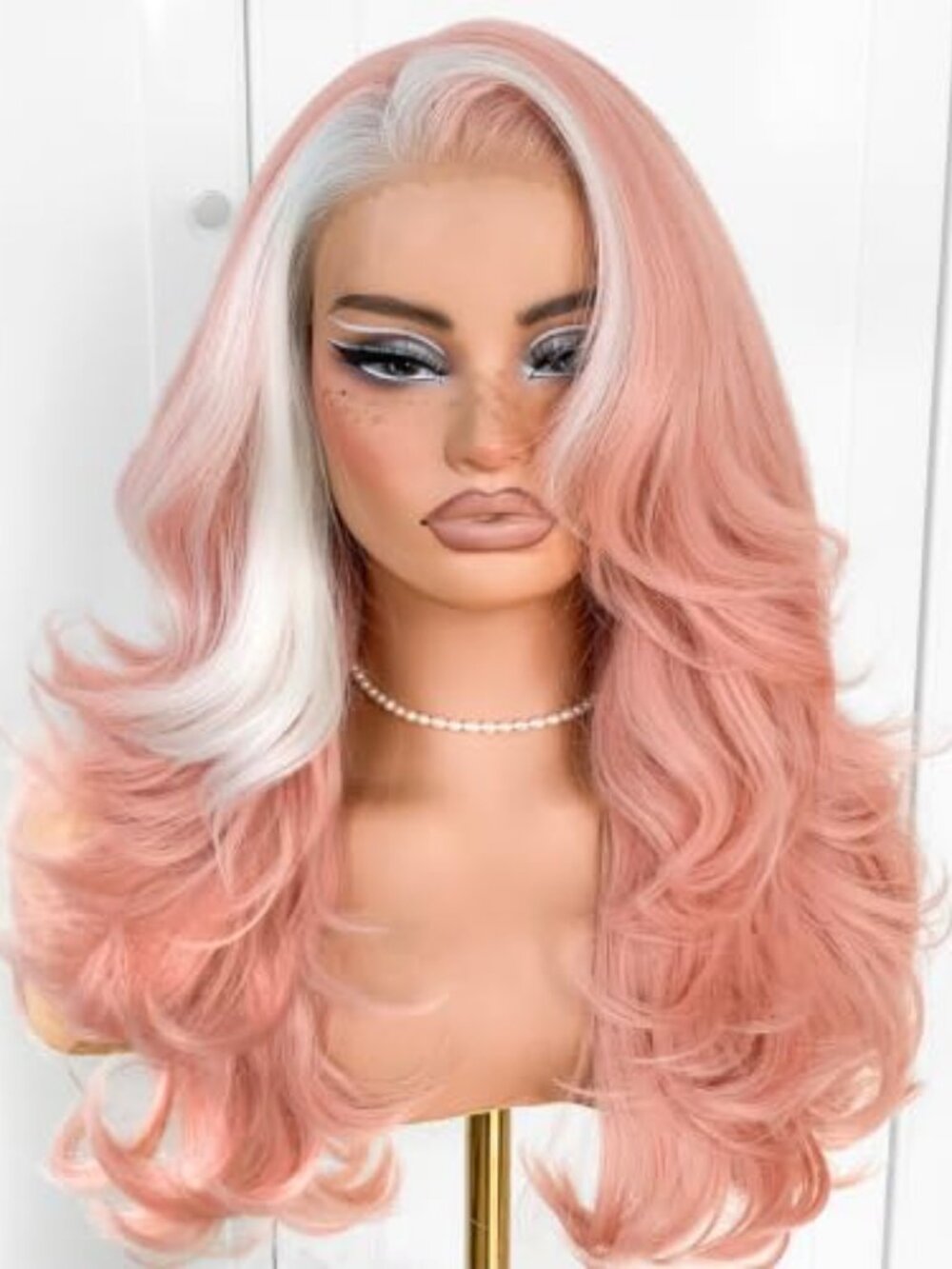 Pink Skunk Stripe Voluminous Feather Layered Hair Flip Out Preplucked Precision